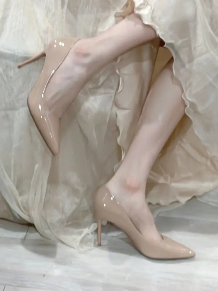 Nude Patent Leather High Heels with Thin Heels and Pointed Toes, Versatile Shallow-Mouthed Single Shoes, French Style for Petite Women, New Model for Autumn 2026 — feature 5