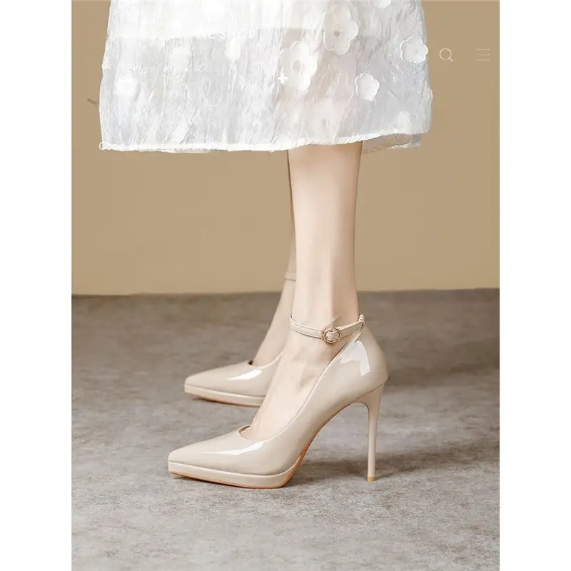 Waterproof Pointed-Toe Ultra-High Heel Single-Strap Shoes 2026 Summer New Nude Color Fashionable Sexy Platform High Heels - Image 8