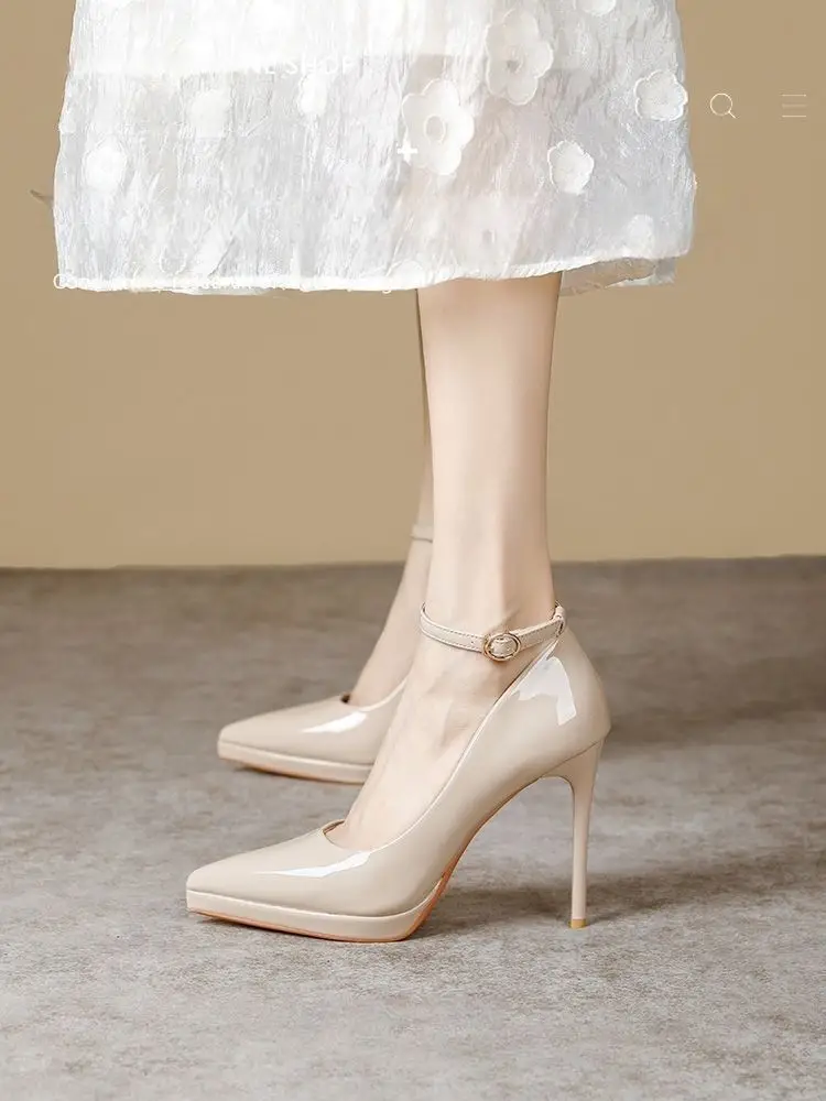 Waterproof Pointed-Toe Ultra-High Heel Single-Strap Shoes 2026 Summer New Nude Color Fashionable Sexy Platform High Heels — feature 14