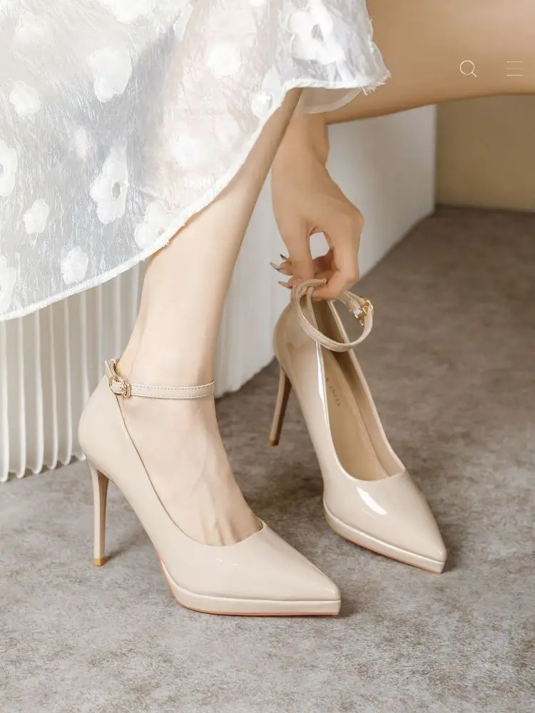 Waterproof Pointed-Toe Ultra-High Heel Single-Strap Shoes 2026 Summer New Nude Color Fashionable Sexy Platform High Heels — feature 15