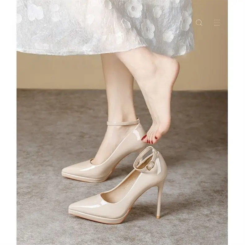 Waterproof Pointed-Toe Ultra-High Heel Single-Strap Shoes 2026 Summer New Nude Color Fashionable Sexy Platform High Heels — feature 3