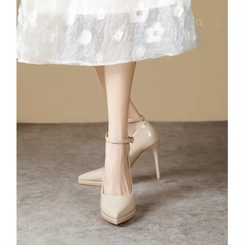 Waterproof Pointed-Toe Ultra-High Heel Single-Strap Shoes 2026 Summer New Nude Color Fashionable Sexy Platform High Heels — feature 4