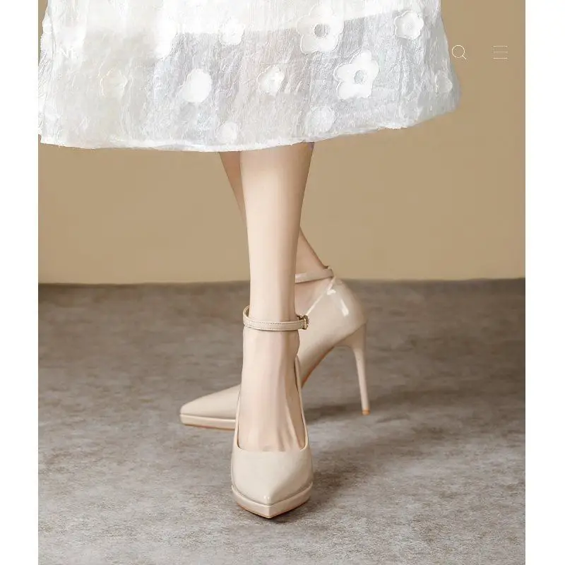 Waterproof Pointed-Toe Ultra-High Heel Single-Strap Shoes 2026 Summer New Nude Color Fashionable Sexy Platform High Heels - Image 4