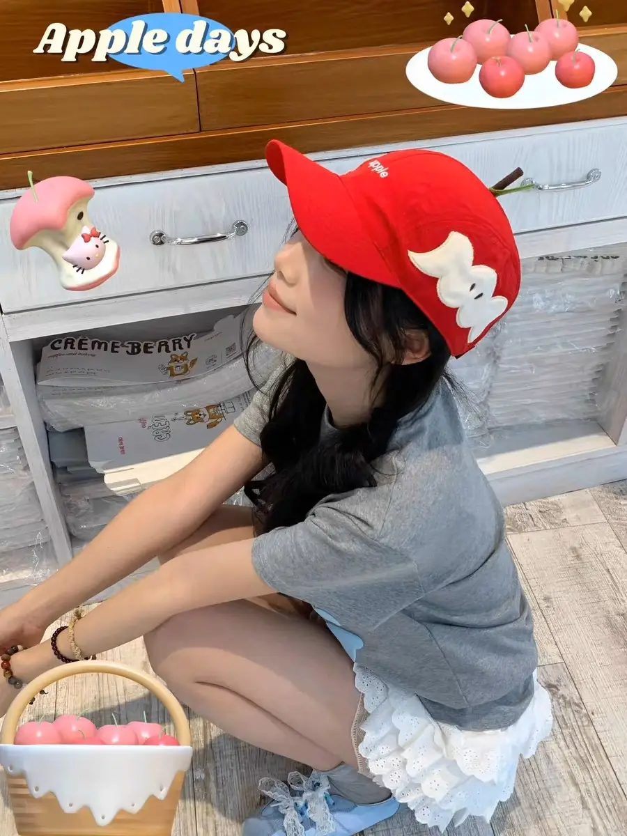 Cute Green Apple Cap for Women Summer Wear — feature 2