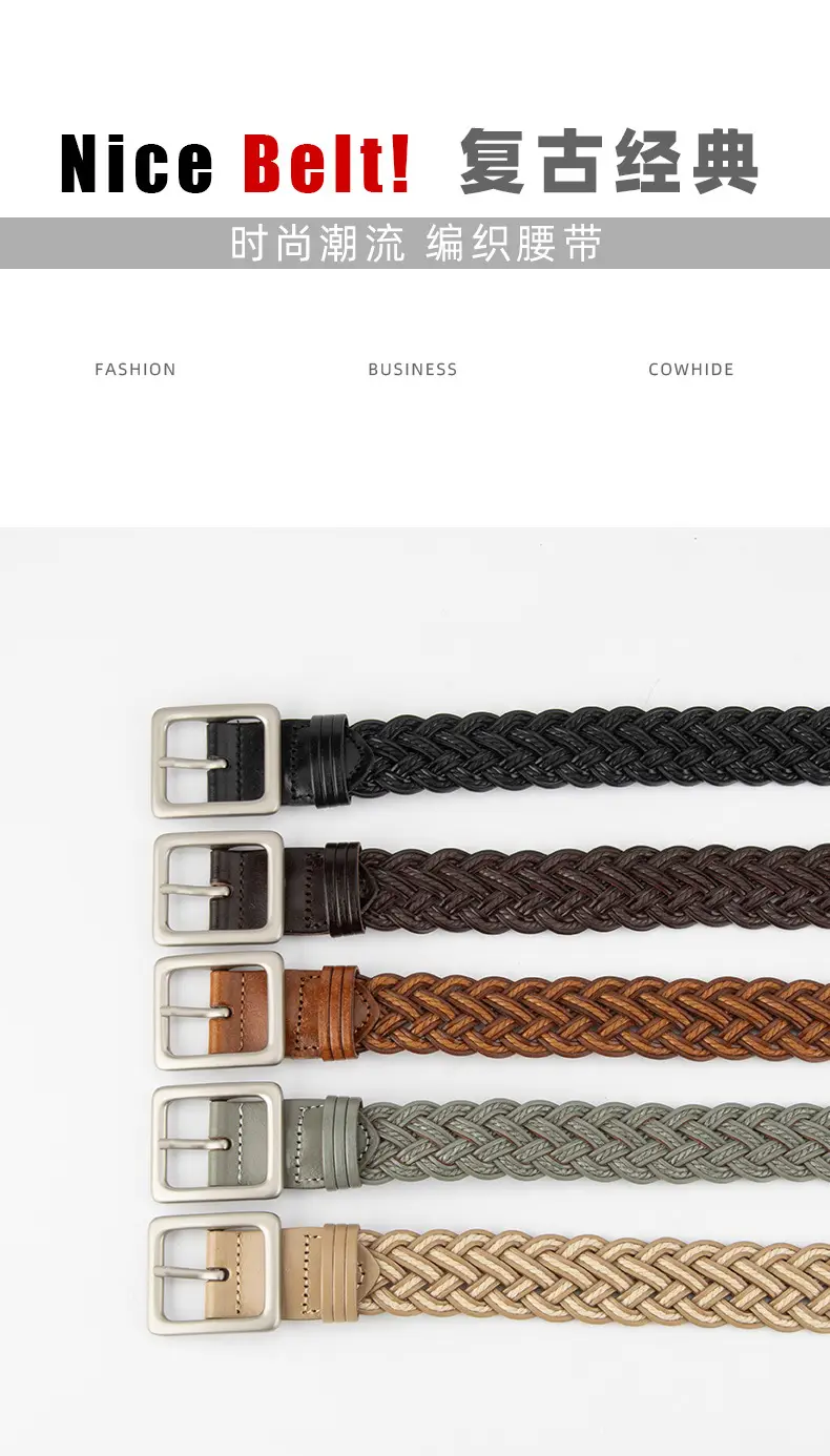 Hand-Woven Punch-Free Retro Women's Belt with Casual Pants — feature 3