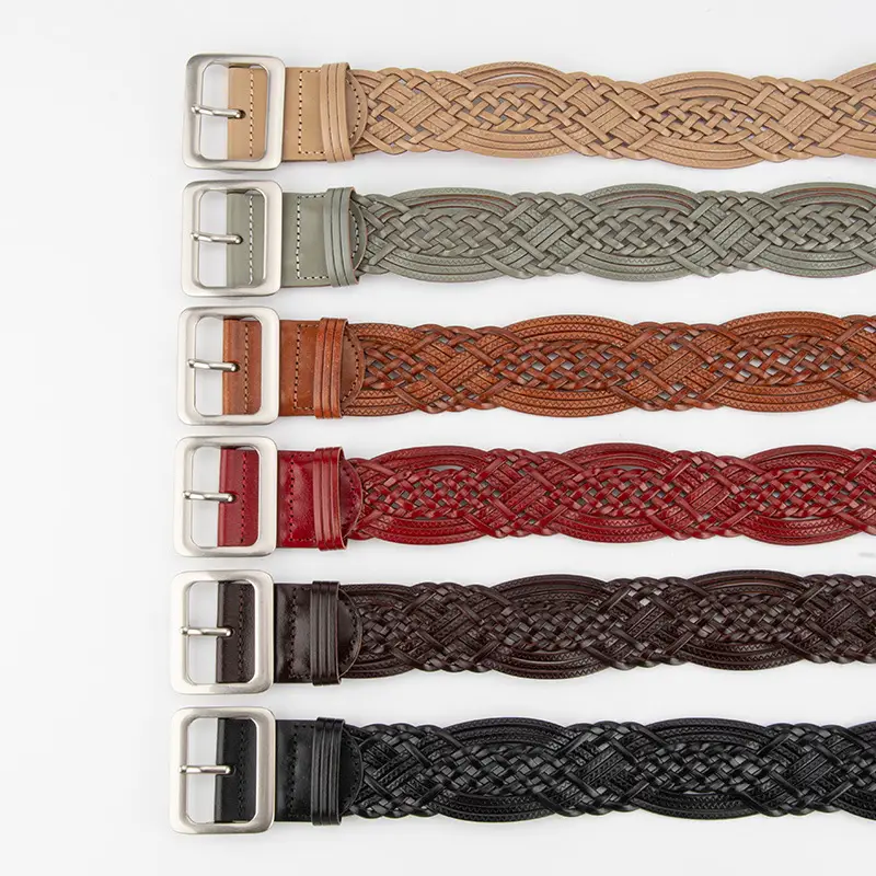 Korean Style Women's Woven Leather Belt Brown - Image 8