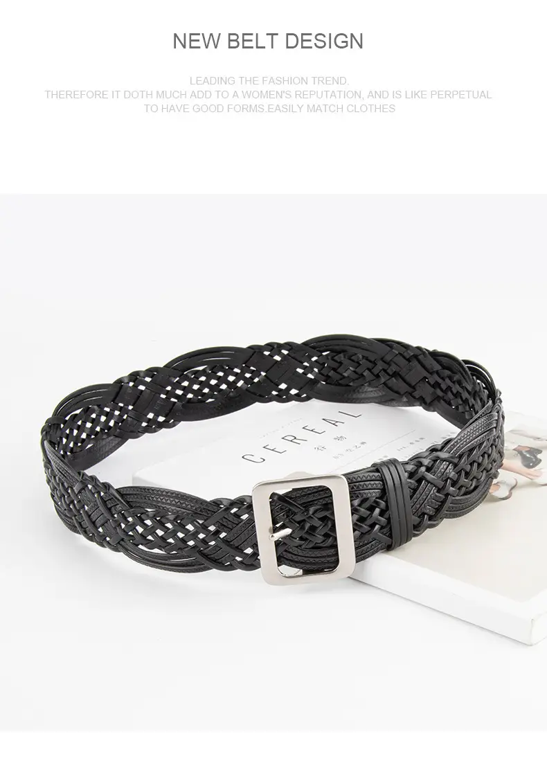 Korean Style Women's Woven Leather Belt Brown — feature 12