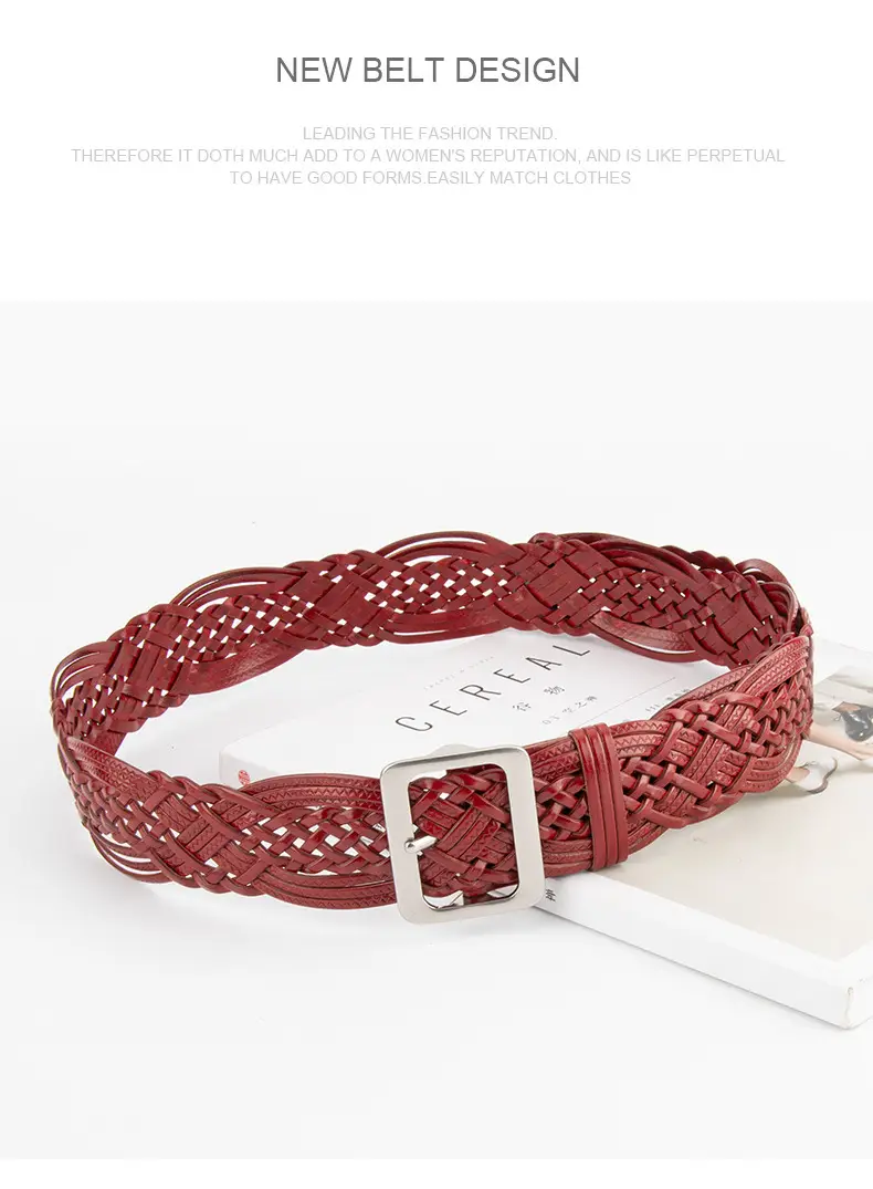 Korean Style Women's Woven Leather Belt Brown — feature 15