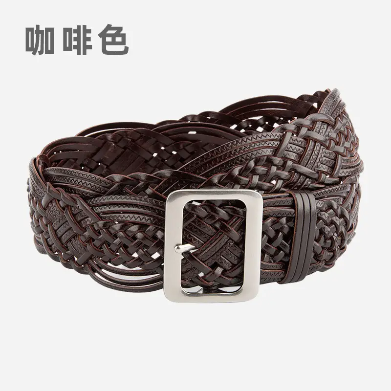 Korean Style Women's Woven Leather Belt Brown - Image 3