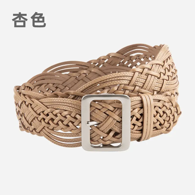 Korean Style Women's Woven Leather Belt Brown - Image 5
