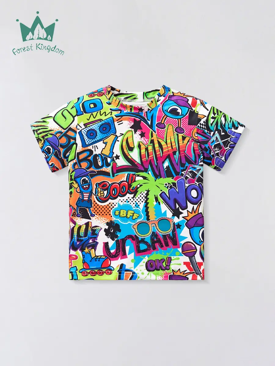 2025 Summer Cartoon T-Shirt Boys Abstract Print - Image 2