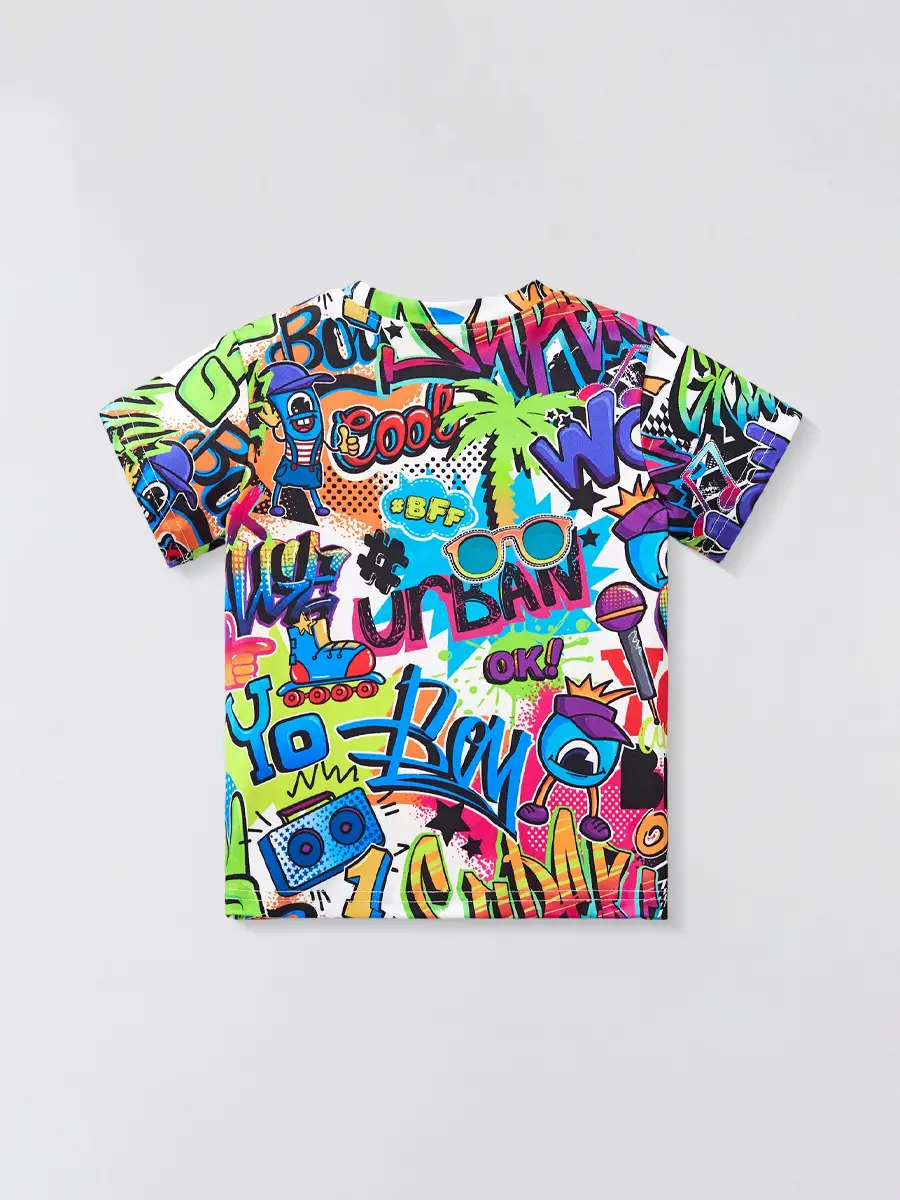2025 Summer Cartoon T-Shirt Boys Abstract Print - Image 3
