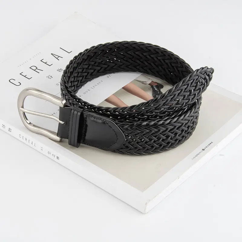 Brown Handwoven Women's Wide Belt with Silver Buckle - Image 9