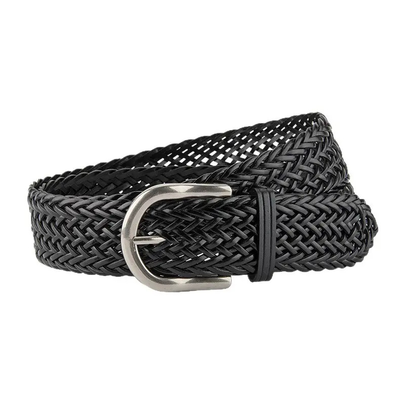 Brown Handwoven Women's Wide Belt with Silver Buckle - Image 11