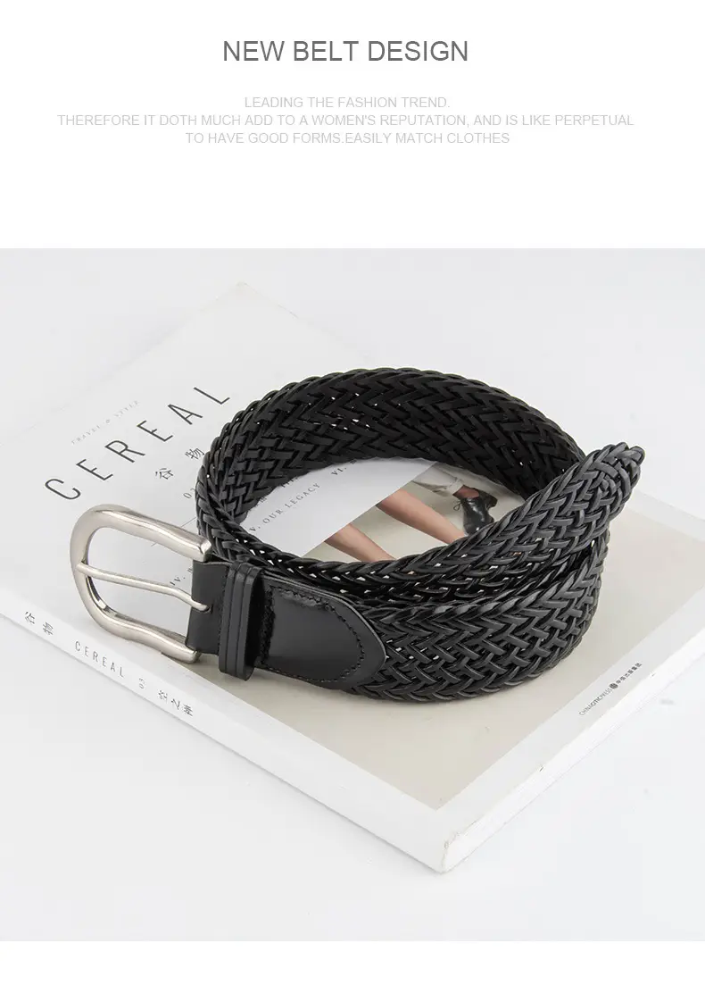 Brown Handwoven Women's Wide Belt with Silver Buckle — feature 10