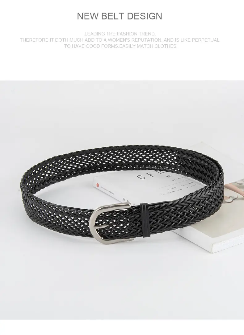 Brown Handwoven Women's Wide Belt with Silver Buckle — feature 11