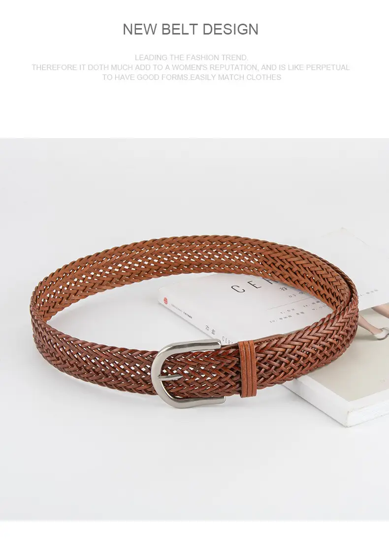 Brown Handwoven Women's Wide Belt with Silver Buckle — feature 12