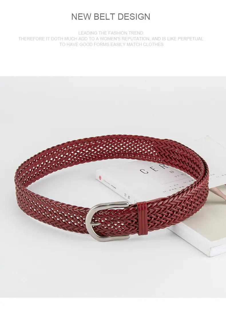 Brown Handwoven Women's Wide Belt with Silver Buckle — feature 13
