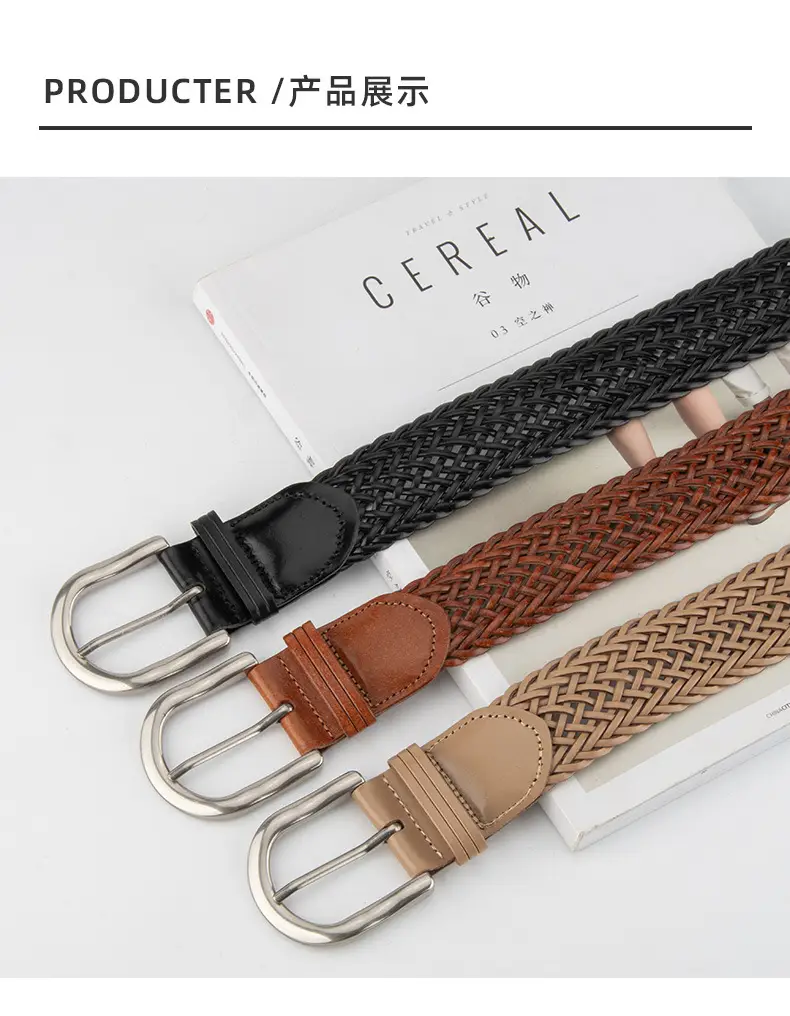 Brown Handwoven Women's Wide Belt with Silver Buckle — feature 9