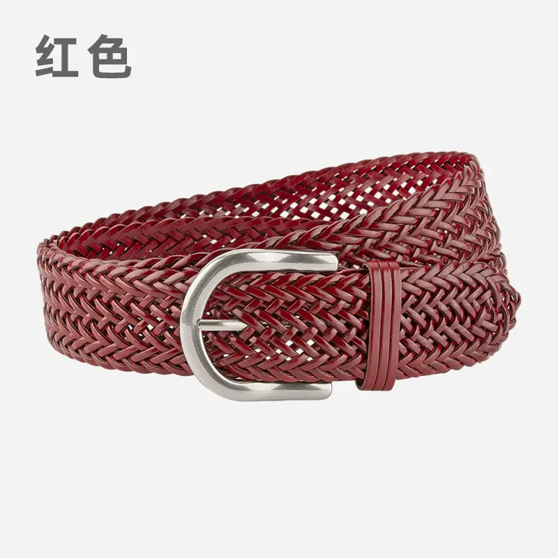 Brown Handwoven Women's Wide Belt with Silver Buckle - Image 2