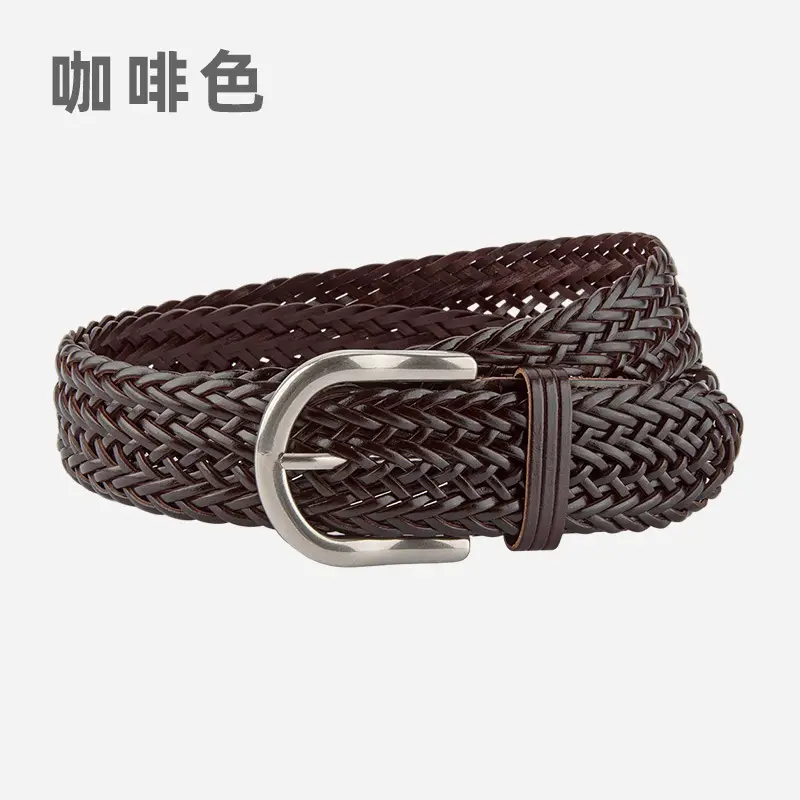 Brown Handwoven Women's Wide Belt with Silver Buckle - Image 3