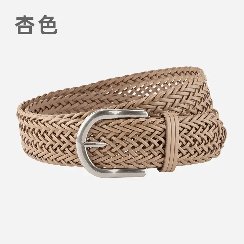 Brown Handwoven Women's Wide Belt with Silver Buckle - Image 5