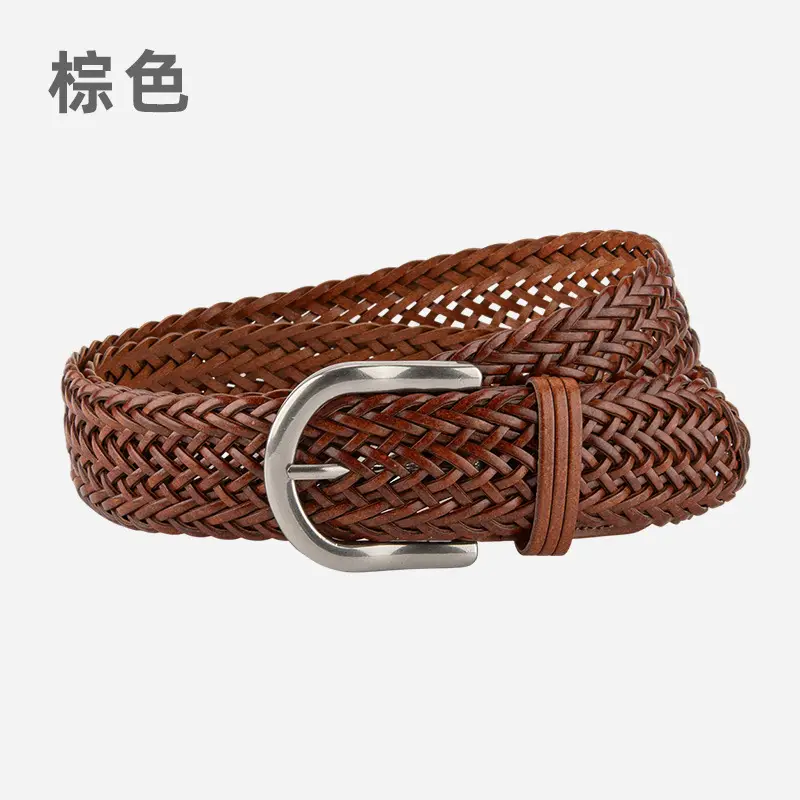 Brown Handwoven Women's Wide Belt with Silver Buckle - Image 6