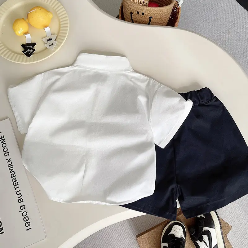 Children White Navy Polo Shirt Shorts Set Summer Wear - Image 2