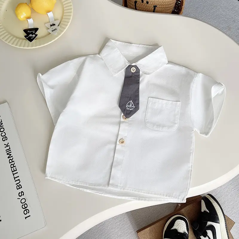 Children White Navy Polo Shirt Shorts Set Summer Wear - Image 3