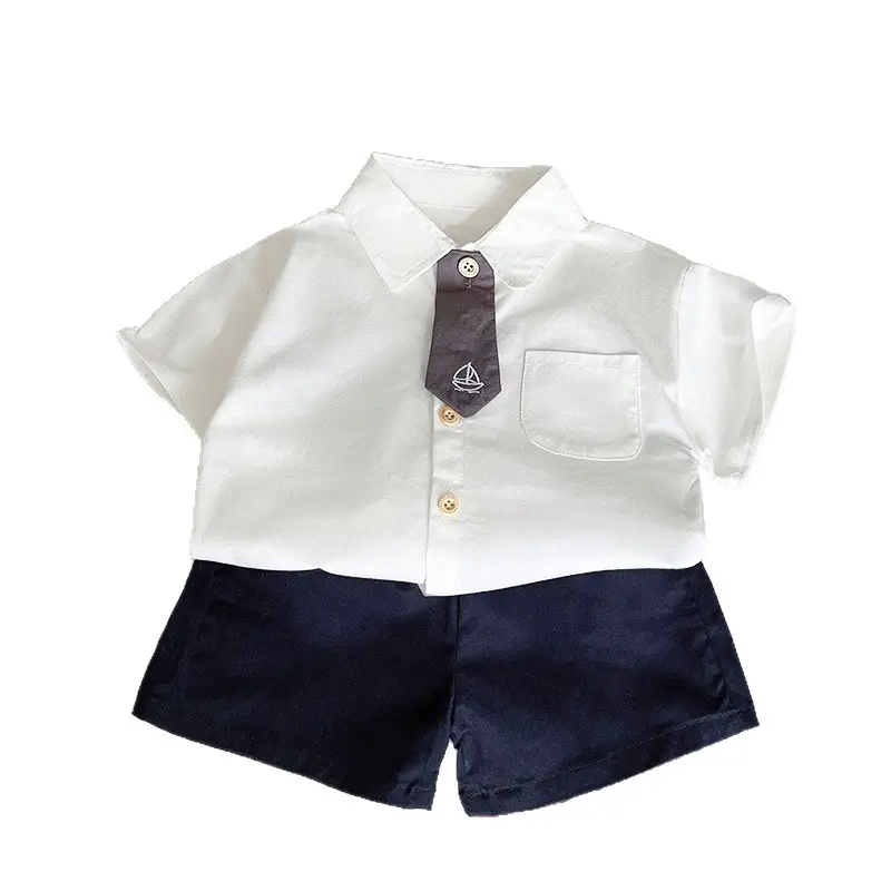 Children White Navy Polo Shirt Shorts Set Summer Wear - Image 5