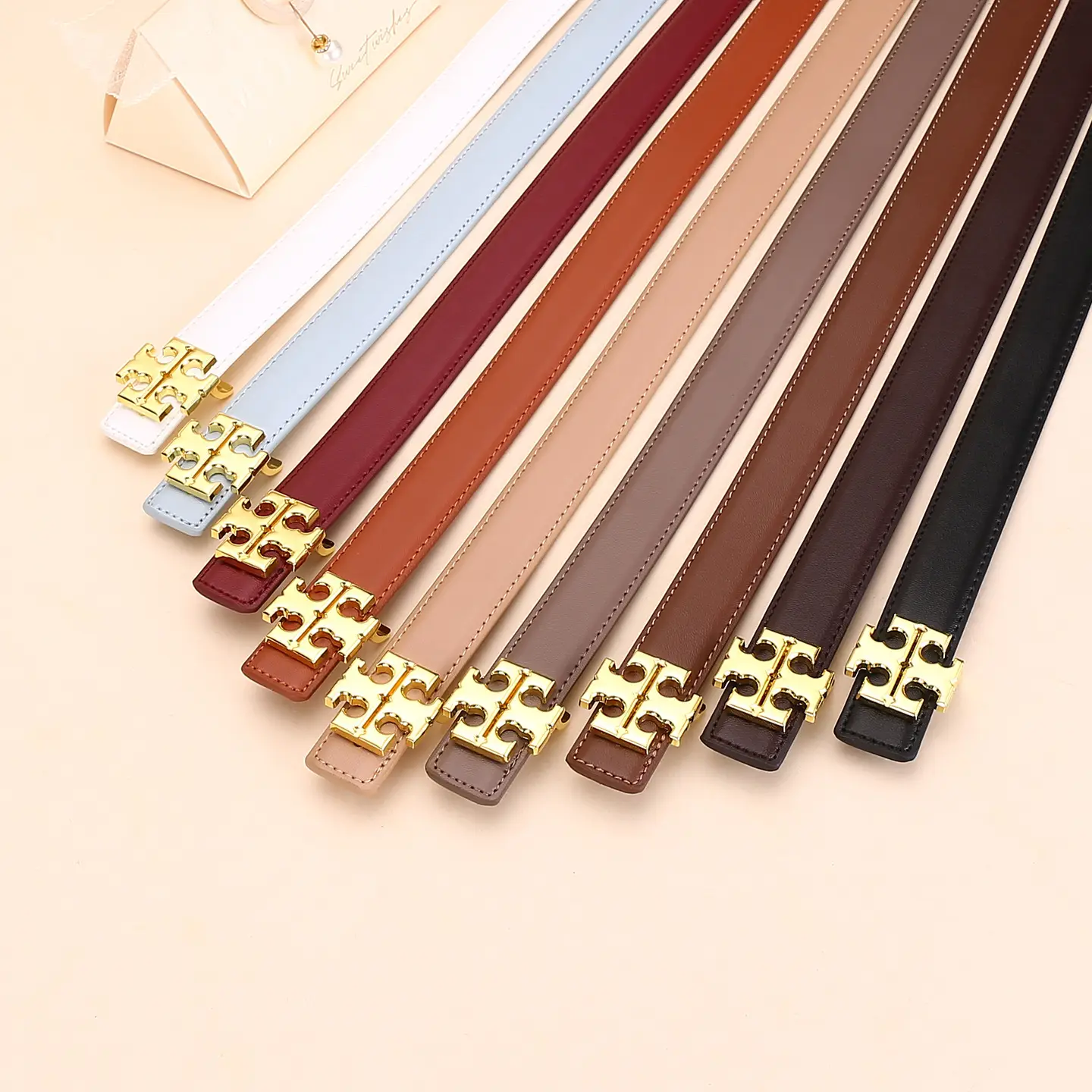 Women Cowhide Leather Belt with Gold Buckle 2.5cm - Image 13