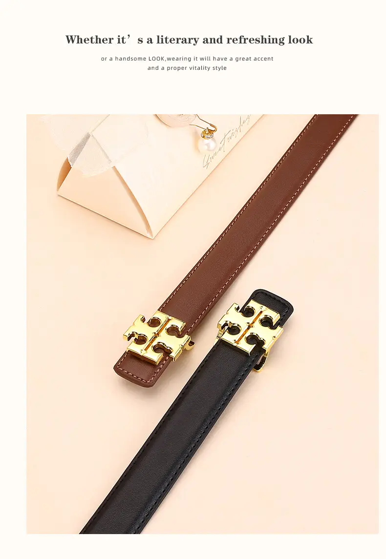 Women Cowhide Leather Belt with Gold Buckle 2.5cm — feature 18