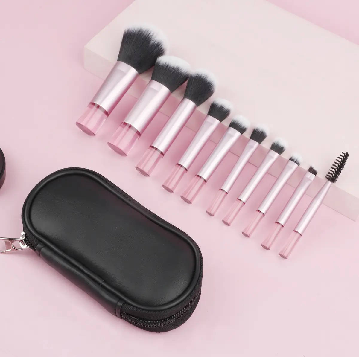 10-Piece Rose Gold Makeup Brush Set with Travel Bag β feature 2