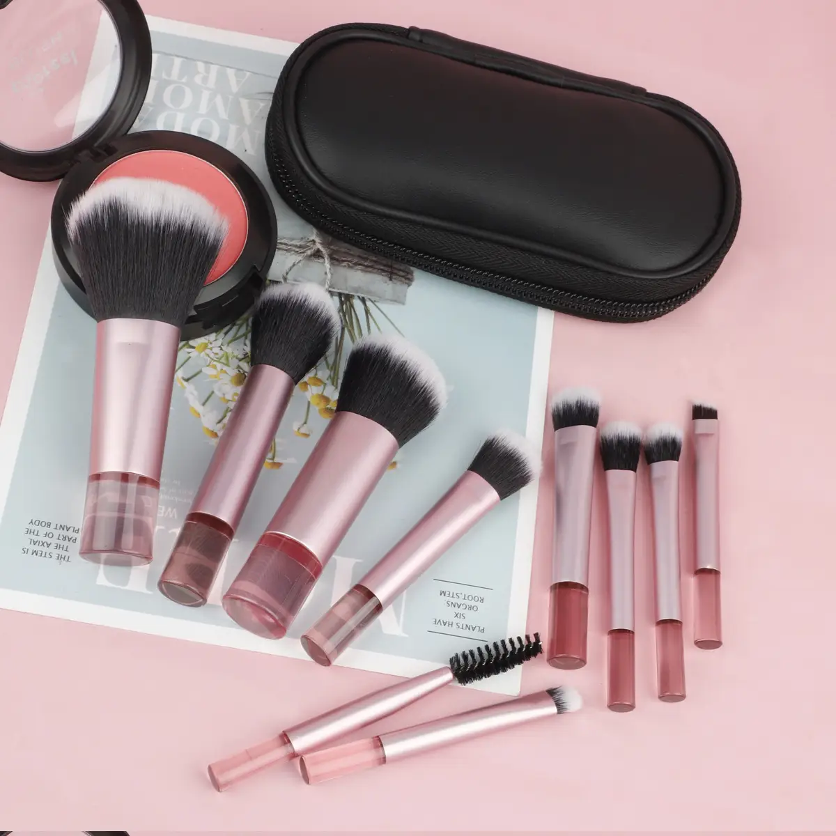 10-Piece Rose Gold Makeup Brush Set with Travel Bag β feature 6