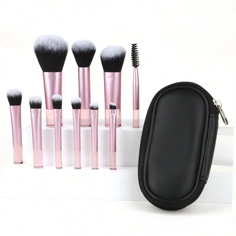 10-Piece Rose Gold Makeup Brush Set with Travel Bag