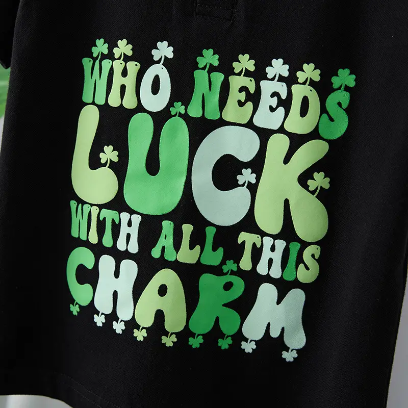 Boys T-Shirt Black 2025 Lucky Charm Print - Image 4