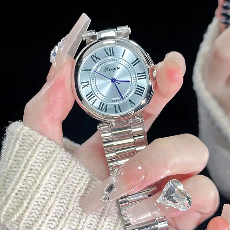 Women's Roman Font Quartz Steel Watch with Silver Belt