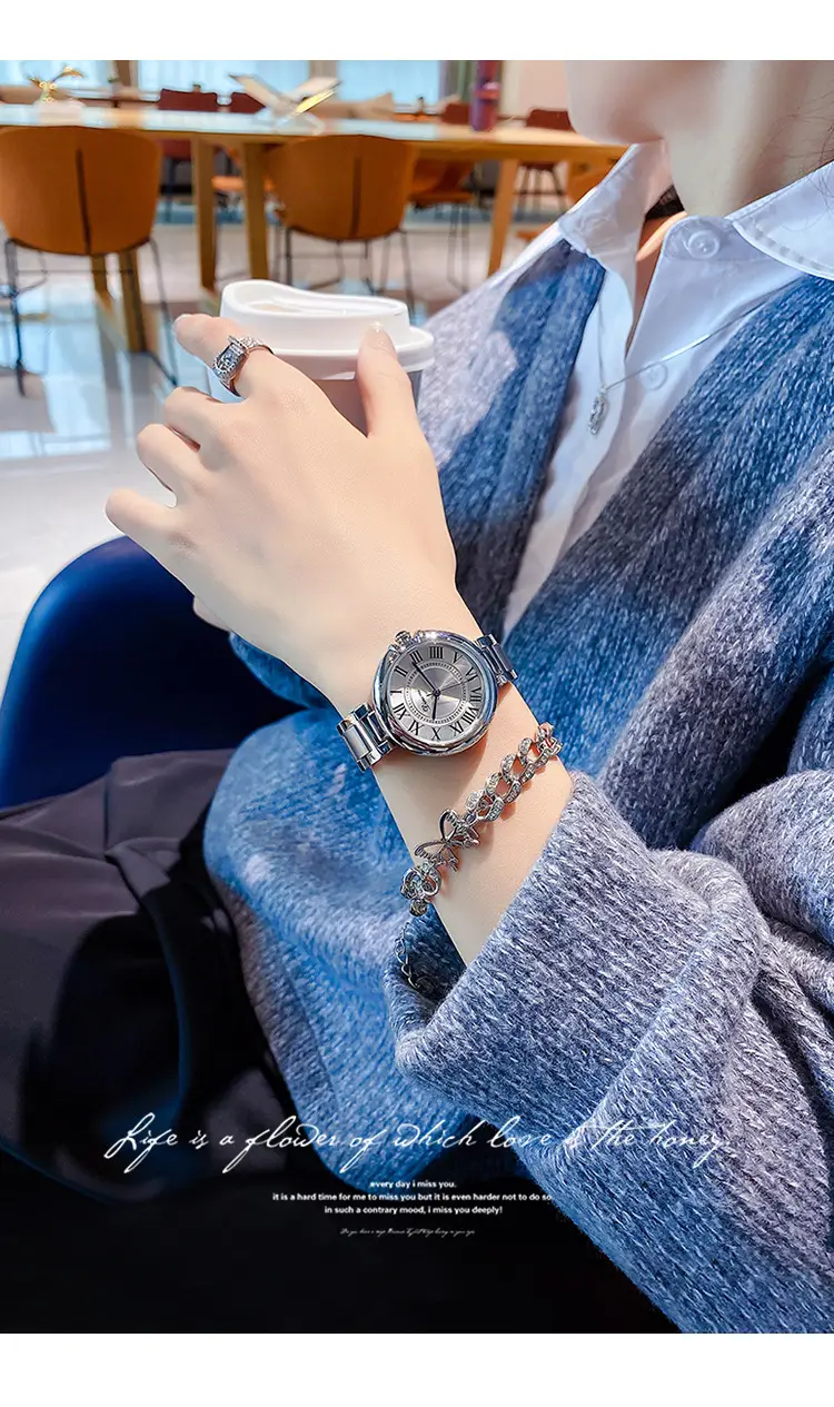 Women's Roman Font Quartz Steel Watch with Silver Belt — feature 14
