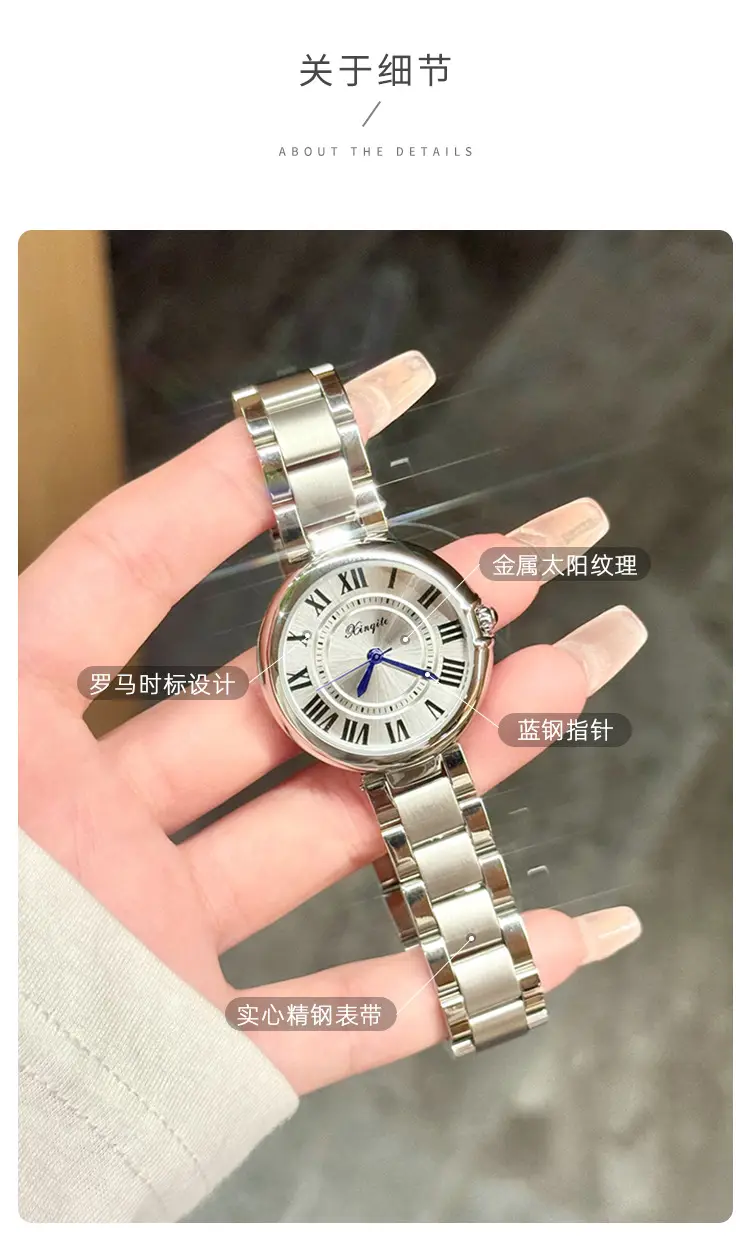 Women's Roman Font Quartz Steel Watch with Silver Belt — feature 5