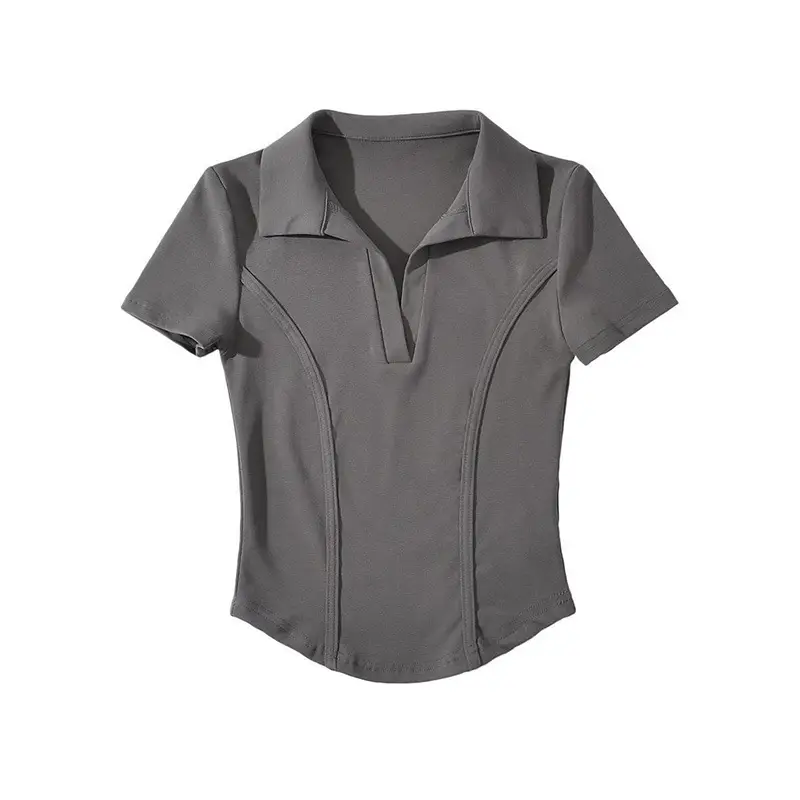 Korean Style Fishbone Polo Collar Slim Short-Sleeved T-Shirt for Small Women 2025 Summer New Chic T-Shirt Top