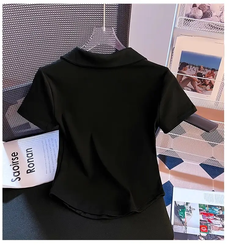 Korean Style Fishbone Polo Collar Slim Short-Sleeved T-Shirt for Small Women 2025 Summer New Chic T-Shirt Top — feature 15