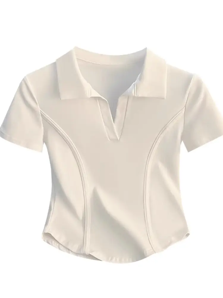 Korean Style Fishbone Polo Collar Slim Short-Sleeved T-Shirt for Small Women 2025 Summer New Chic T-Shirt Top — feature 21