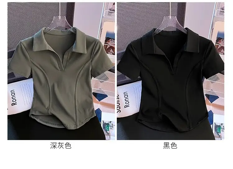 Korean Style Fishbone Polo Collar Slim Short-Sleeved T-Shirt for Small Women 2025 Summer New Chic T-Shirt Top — feature 3