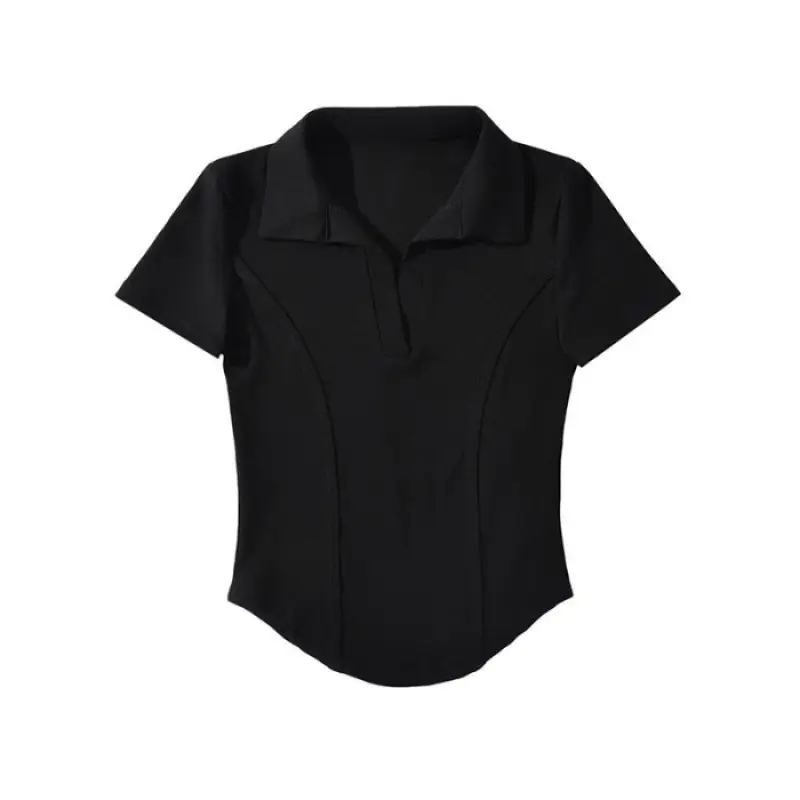 Korean Style Fishbone Polo Collar Slim Short-Sleeved T-Shirt for Small Women 2025 Summer New Chic T-Shirt Top