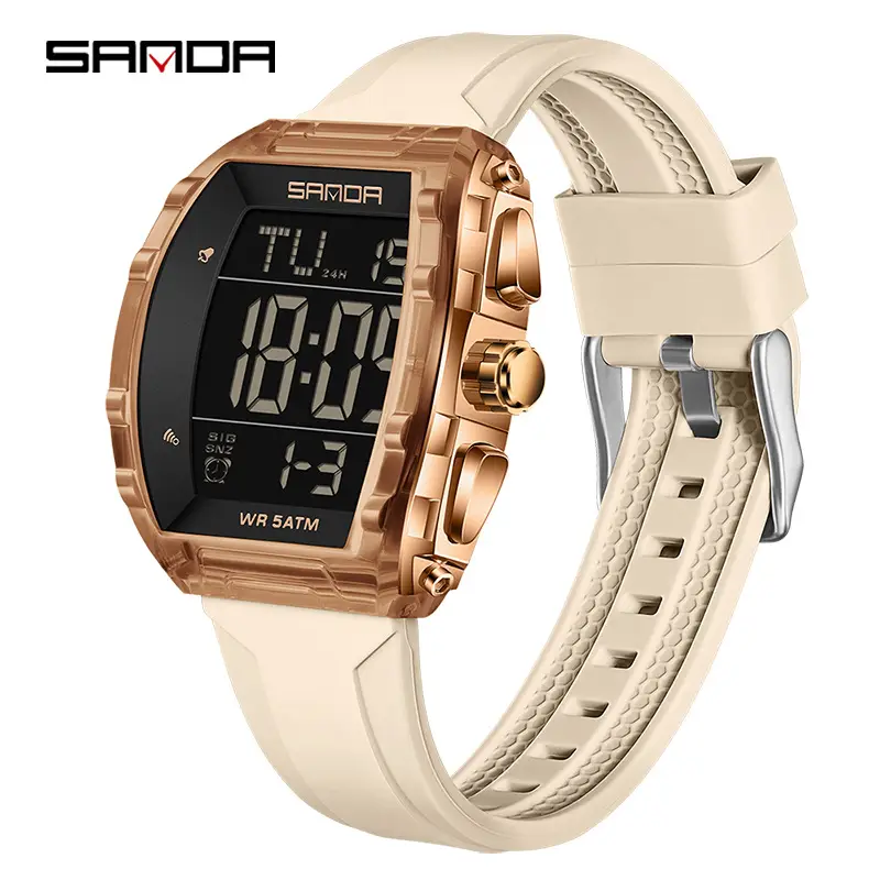 Sanda Waterproof Alarm Clock Watch Red 4.56"