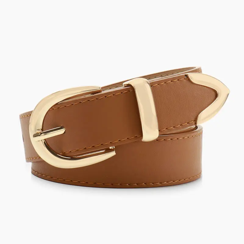Women's Tan Leather Belt with Buckle - Image 3