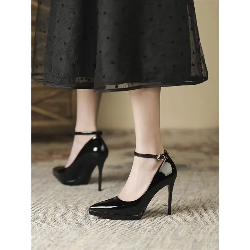 Women's Single-Strap Shoes 2026 New Style Elegant Pointed Toe Ultra-High Thin Heel Comfortable Waterproof Platform High Heels Patent Leather - Image 8