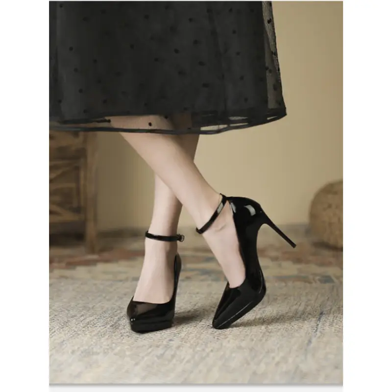 Women's Single-Strap Shoes 2026 New Style Elegant Pointed Toe Ultra-High Thin Heel Comfortable Waterproof Platform High Heels Patent Leather - Image 10