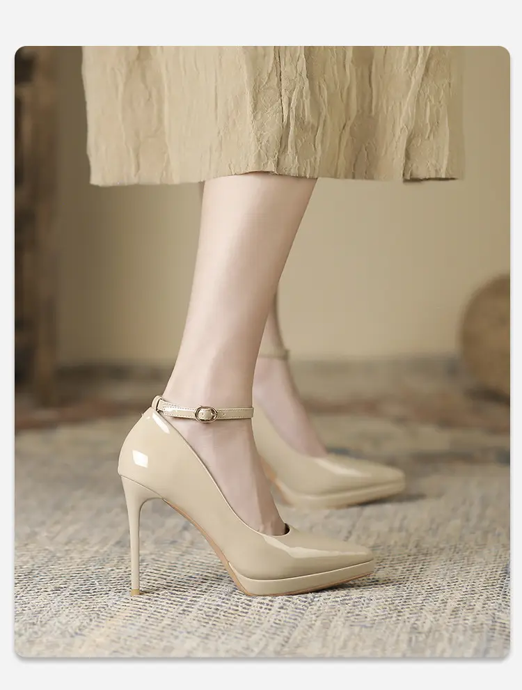 Women's Single-Strap Shoes 2026 New Style Elegant Pointed Toe Ultra-High Thin Heel Comfortable Waterproof Platform High Heels Patent Leather — feature 4