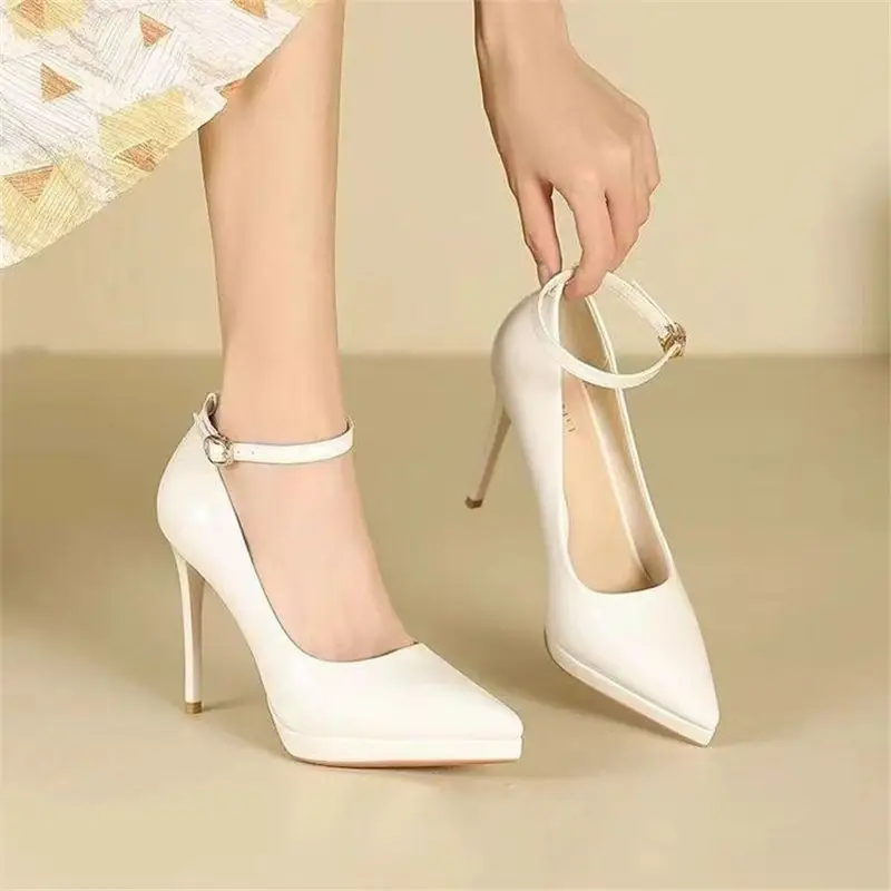 Women's Single-Strap Shoes 2026 New Style Elegant Pointed Toe Ultra-High Thin Heel Comfortable Waterproof Platform High Heels Patent Leather - Image 2
